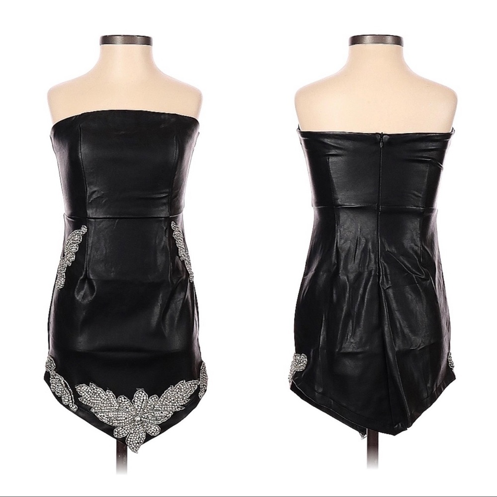 PrettyLittleThing Black Leather Dress with embellishments (xs 0/2)